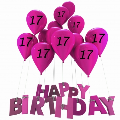 Happy Seventeen Birthday With Pink Balloon