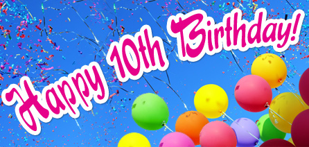 Happy Tenth Birthday With Colorful Balloon